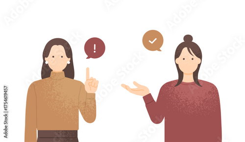 「詳しくはこちら」と指差しで注目を促す女性たち 広告・バナー向け素材