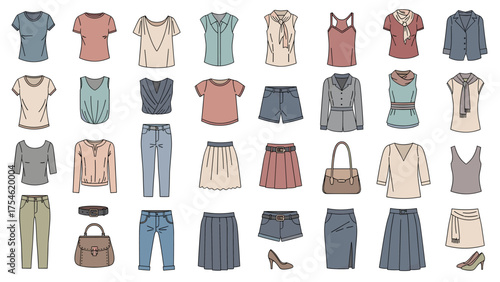 Vector Illustration of Women's Fashion Clothing and Accessories Collection