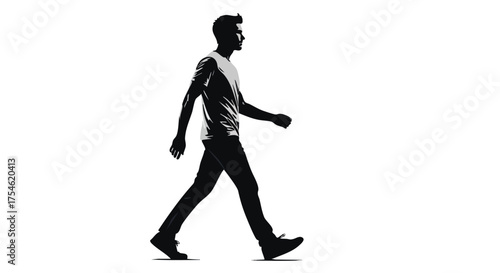 Silhouette of a man walking, showcasing movement and style, ideal for lifestyle and design concepts