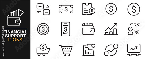 Editable vector set of e-commerce icons in black and white outline style for online business design