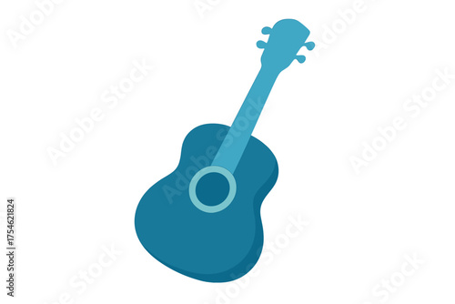 Stylized blue acoustic guitar musical instrument on a clean white background
