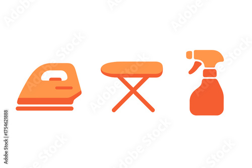 Electric iron, ironing board, and spray bottle for household laundry care