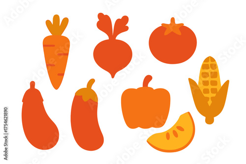 Set of orange and yellow harvest vegetable icons