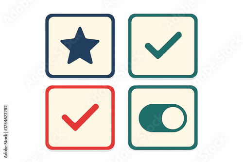 Collection of user interface icons featuring star, checkmarks, and toggle switch for app design elements