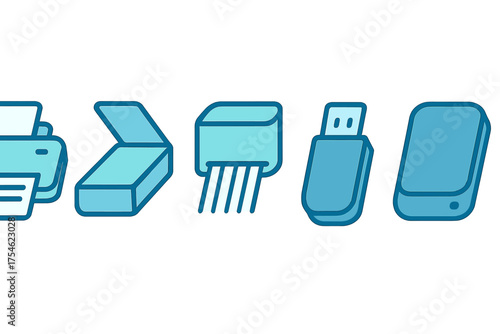 Modern technology icons set for office peripherals and data storage devices
