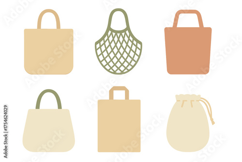 Collection of various reusable eco-friendly shopping bags and pouches for sustainable grocery shopping