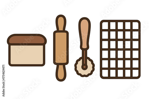 Essential kitchen baking tools set including rolling pin dough scraper and lattice cutter