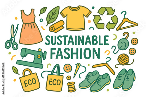 Sustainable Fashion Doodle. Sustainable fashion. Hand-drawn doodle illustration of Sustainable fashion. Dress,