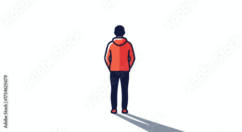 Graphic depiction of a person in a hoodie standing alone, looking into the distance, symbolizing reflection, new paths, or the journey of self-discovery and personal growth