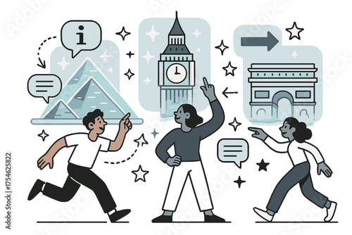 Dynamic AR Landmarks. Interactive landmarks. Glowing AR projections hovering above famous monuments with