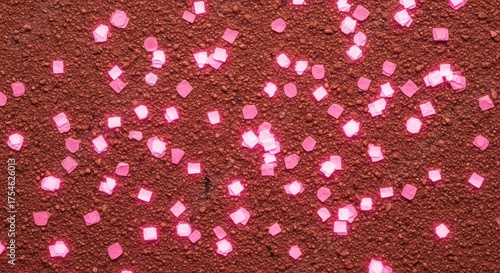 Pink squares scattered on textured background