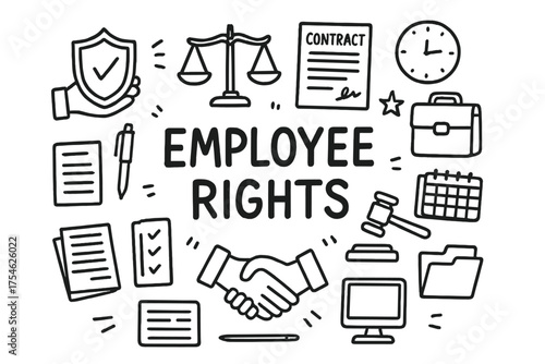 Employee Rights Illustration. Employee Rights. Hand-drawn doodle illustration of Employee Rights. hand with