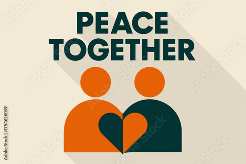 Geometric Togetherness Design. “Peace Together”. geometric sans heavy, flat fills, long angled shadows,