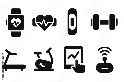 Smart Fitness Icons. Smart Fitness Devices. Filled icon set of Smart Fitness Devices: smartwatch, heart rate
