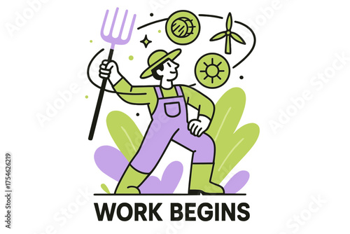 Glowing Pitchfork Champion. Pitchfork handle. Character holding glowing pitchfork upright with floating