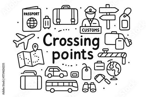 Crossing Points Illustration. Crossing points. Hand-drawn doodle illustration of Crossing points. Passport,