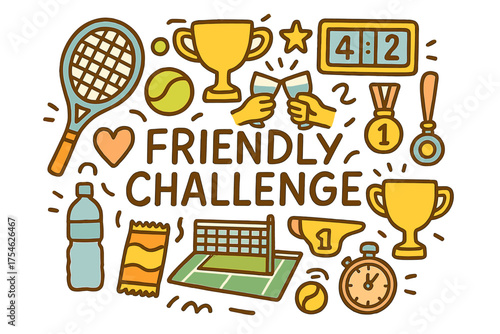 Friendly Tennis Doodle. Friendly Challenge. Hand-drawn doodle illustration of Friendly Challenge. tennis
