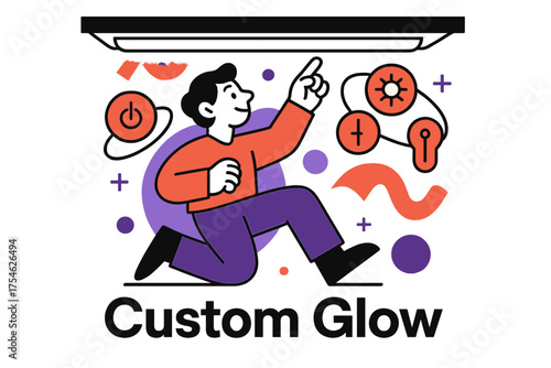 Adjusting LED Brightness. Under-cabinet light. Character adjusting glowing under-cabinet LED brightness with