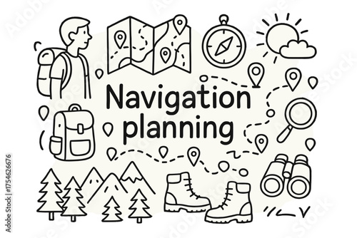 Navigation Planning Doodle. Navigation planning. Hand-drawn doodle illustration of Navigation planning. Map,