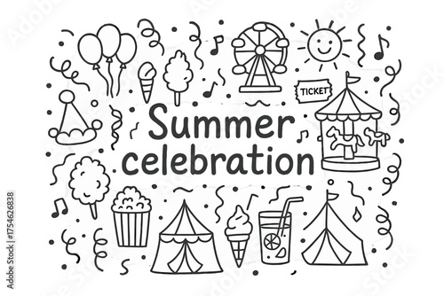 Summer Celebration Doodle. Summer celebration. Hand-drawn doodle illustration of Summer celebration. Ferris