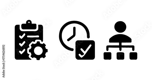 Business icons representing time management productivity and workflow