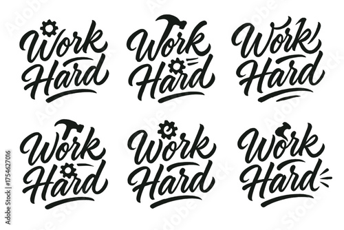 Work Hard Calligraphy. Work Hard. Create a calligraphy lettering illustration of the phrase: Work Hard. Six