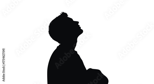 Silhouette of a young man looking up against a white background, conveying a sense of hope or aspiration