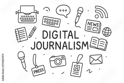 Digital Journalism Doodle. Digital Journalism. Hand-drawn doodle illustration of Digital Journalism.