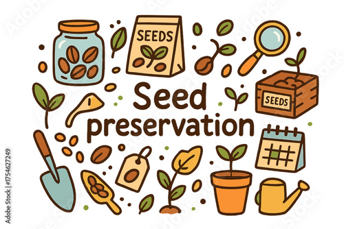 Seed Preservation Doodle. Seed preservation. Hand-drawn doodle illustration of Seed preservation. Glass jar,