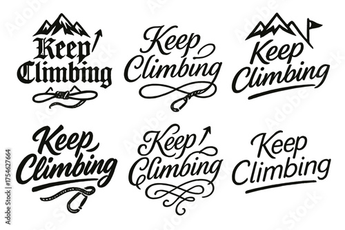 Dynamic Calligraphy Variations. Keep Climbing. Create a calligraphy lettering illustration of the phrase: Keep