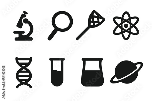 Outdoor Science Icons. Science outdoors. Filled icon set of Science outdoors: microscope, magnifying glass,