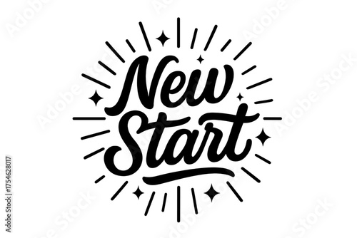New Start Design. “New Start”. modern hand lettering, smooth curves, balanced composition, clear readable
