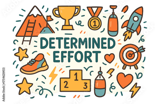 Determined Effort Icons. Determined Effort. Hand-drawn doodle illustration of Determined Effort. mountain,
