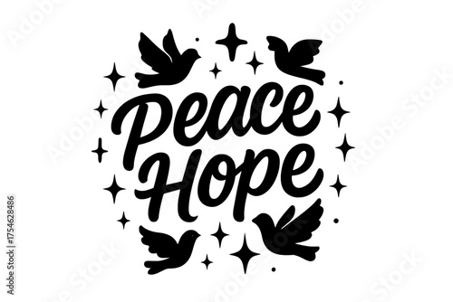 Peaceful Hope Design. “Peace Hope”. modern hand lettering, smooth curves, balanced composition, clear readable