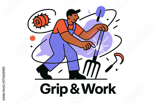 Glowing Pitchfork Handle. Pitchfork handle. Character adjusting glowing pitchfork handle with abstract