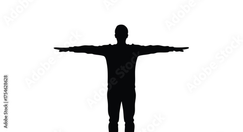 Black silhouette of a person standing with arms outstretched to the sides in a T-pose on a white background.