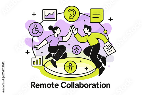 Inclusive Remote Collaboration. Inclusive remote work opportunities. Abstract glowing collaborative workspace
