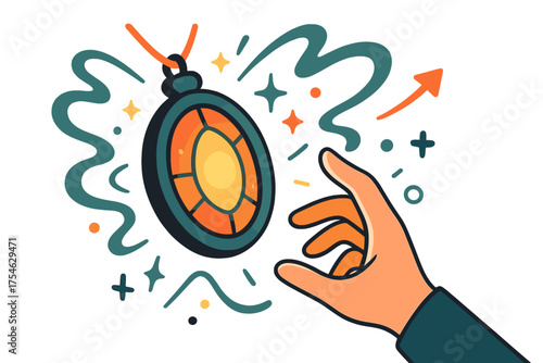 Glowing Talisman Enchantment. Magic talismans. A glowing amulet floating in midair, radiating sparkles and