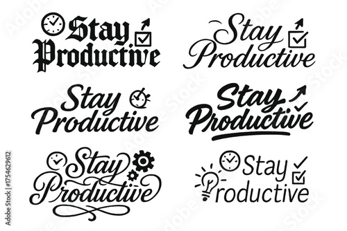 Creative Calligraphy Styles. Stay Productive. Create a calligraphy lettering illustration of the phrase: Stay