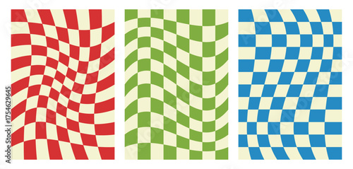 Groovy Twisted Checkerboard Background – Vibrant Psychedelic Retro Abstract Vector Texture