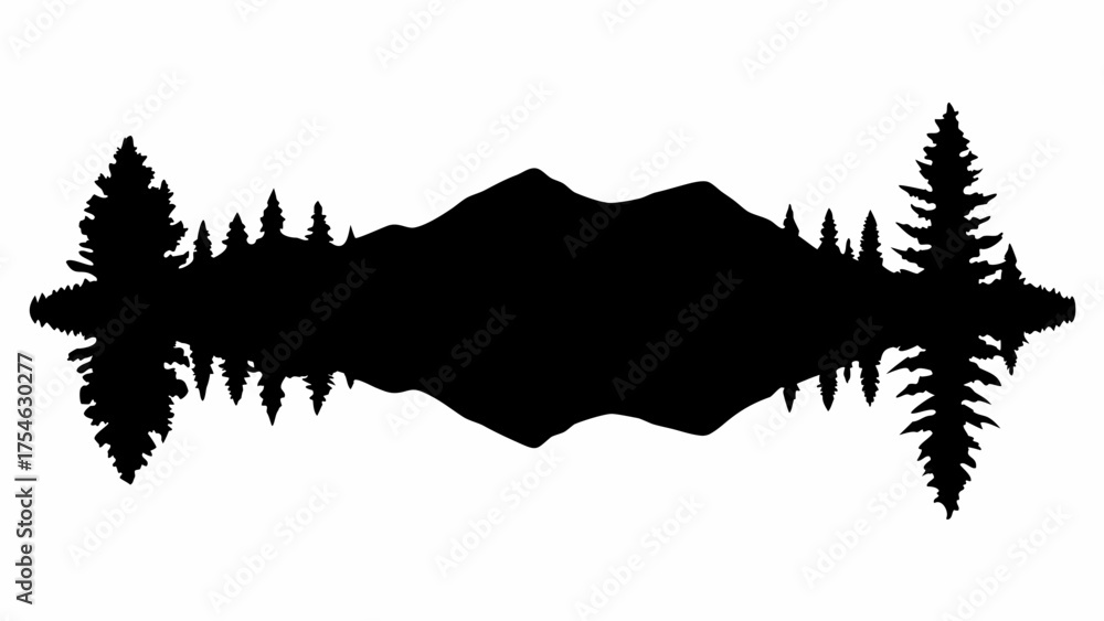 Obraz premium Silhouette of mountains and trees reflected in water creating a symmetrical landscape view design