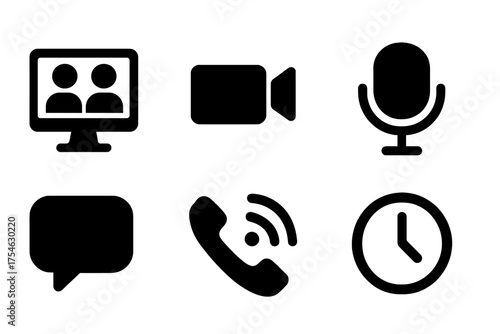 Video Conferencing Icons. Video conferencing. Filled icon set of Video conferencing: screen with people,