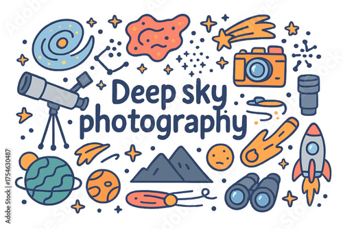 Deep Sky Doodles. Deep sky photography. Hand-drawn doodle illustration of Deep sky photography. Galaxy swirl,