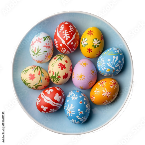 Easter eggs with blue plate, isolate on transparent white background