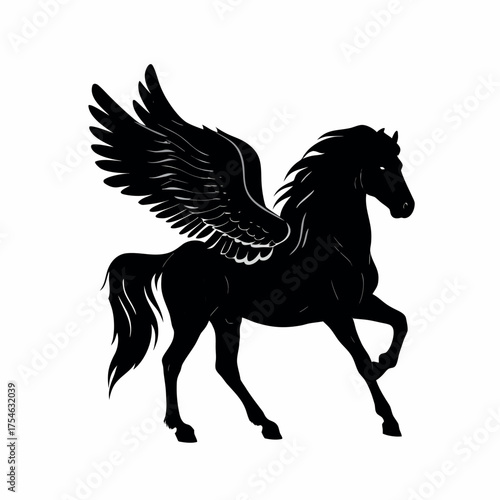 Black running horse silhouette vector illustration, a wild equestrian stallion design