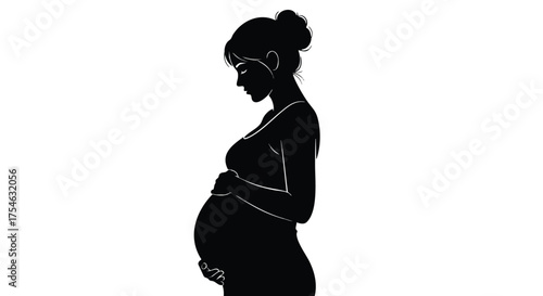 Silhouette of a pregnant woman holding her belly with her hands, symbolizing motherhood and anticipation.