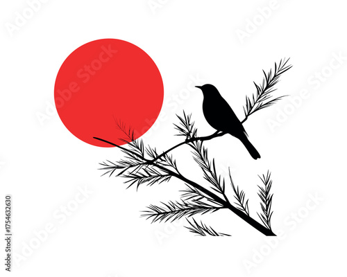 Black crow or raven silhouette on a branch a vector illustration of wildlife and nature in winter