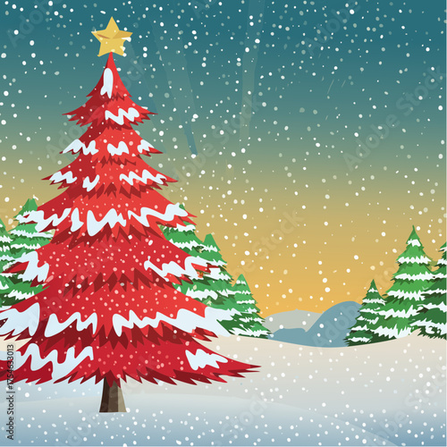 christmas background with fir tree and snow