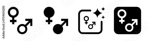 Modern gender icons set featuring male and female symbols in transparent PNG vector illustration for education, health, and inclusive design projects