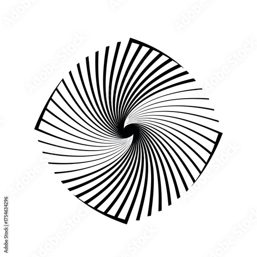 An abstract black and white spiral vector illustration depicts a metallic spring shape pattern with a 3d concept